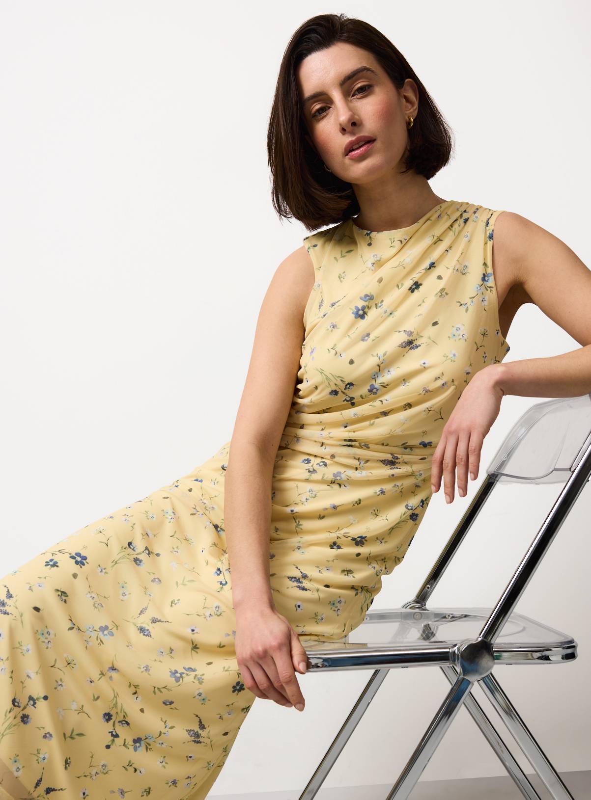 Yellow Floral Print Midaxi Column Dress 10 - Image 2